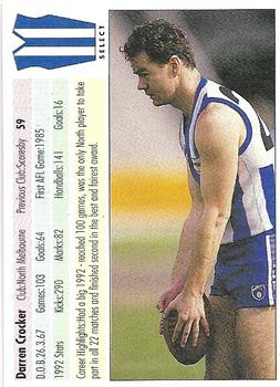 1993 Select AFL #59 Darren Crocker Back
